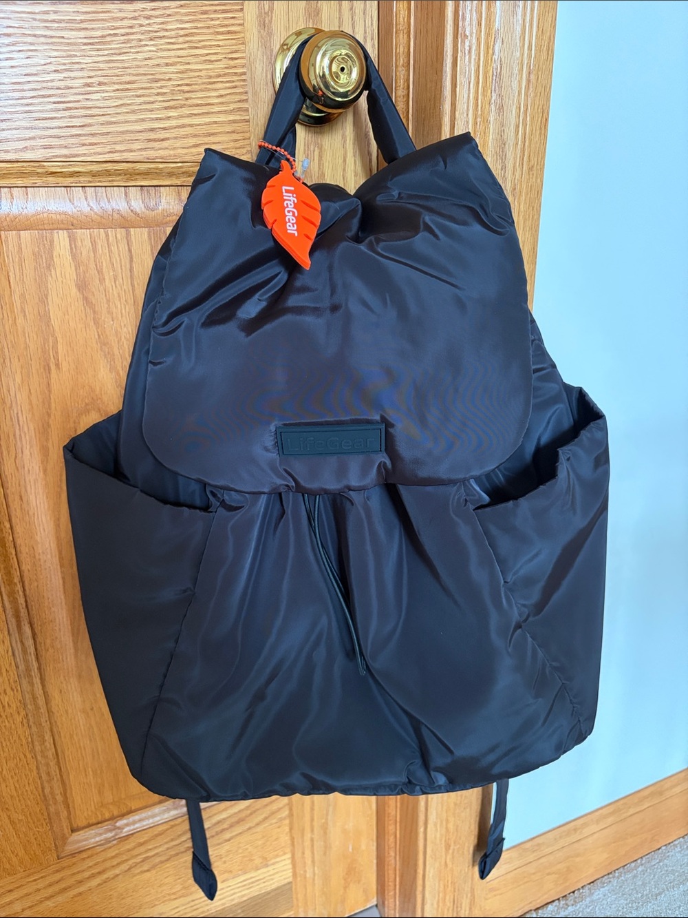 LifeGear Unisex Soft Black Nylon Backpack w Trolley Sleeve